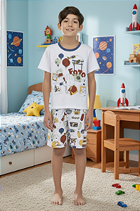 Pijama Infantil Masculino Manga Curta Branco Sonhart