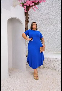 vestido longo liso  azul royal 56