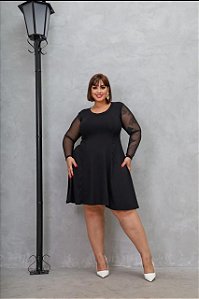 vestido manga tule 56 preto