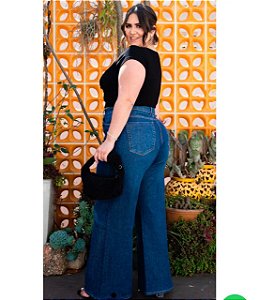 calca jeans wide leg plus size azul 58