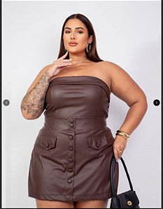 Cropped couro marrom gg