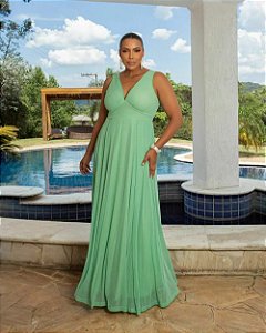 vestido longo tule verde 50