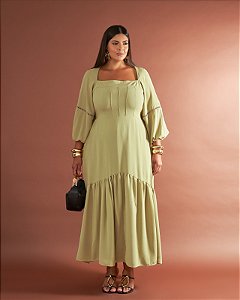 vestido midi com decote quadrado verde 44