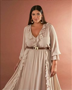 Vestido midi babados cinza 42
