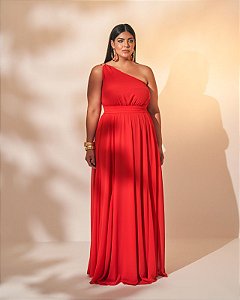 vestido longo em nesgas vermelho 48