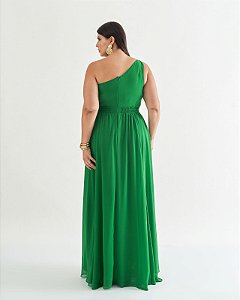 vestido longo em nesgas verde 48
