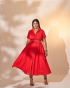 vestido midi em lasie vermelho 44