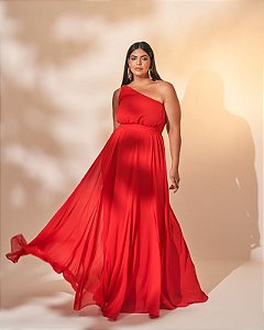 vestido longo em nesgas vermelho 46