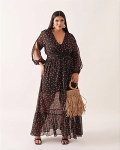 vestido ysis florido preto 54