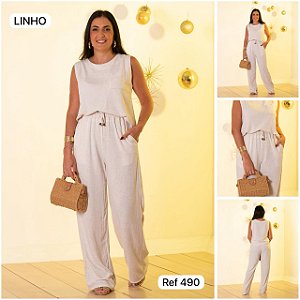 Conjunto calça linho Preto e cru G