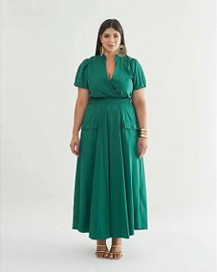vestido midi tricoline verde 46