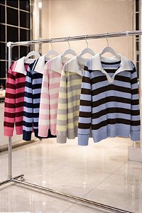 blusa polo listrada tricot