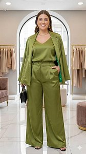Calça de seda verde 48