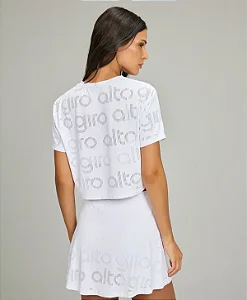 T-Shirt Cropped Mesh Branco Alto Giro