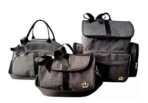 Kit 3 Bolsas Bebe Maternidade Preto Mochila Luxo Alça Preta