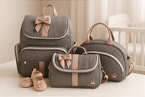 kit Maternidade Bebe Bolsa Rosê Mochila Luxo Laço