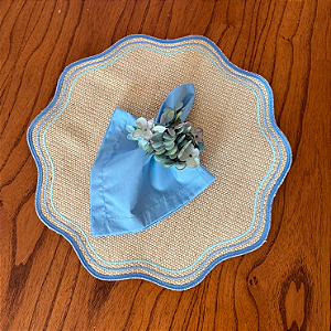 Kit Jogo Americano 3 Bordados - Azul