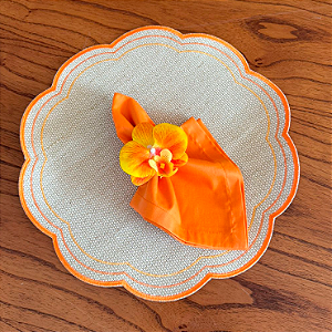 Kit Jogo Americano 3 Bordados - Laranja