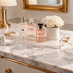 Bandeja Acrílica Alça Dourada - 5 x 46,4 x 20 cm