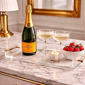 Bandeja Acrílica Alça Dourada - 5 x 41,4 x 15 cm