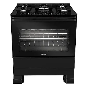 Fogão Mueller 5 Bocas Preto com Mesa de Vidro e Grades de Ferro Fundido MFV5BF