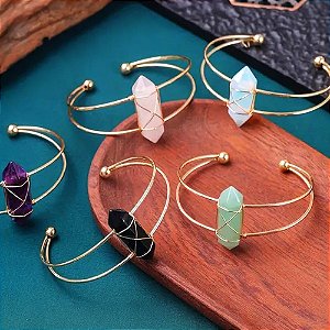 PULSEIRA DE COLUNA EXAGONAL DE PONTA DUPLA DE CRISTAL NATURAL COM ABERTURA AJUSTÁVEL E FIO DE EMBRULHO