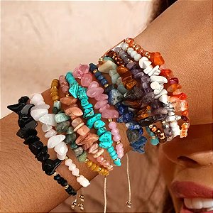 PULSEIRA DE PEDRAS NATURAIS IRREGULARES AJUSTÁVEIS