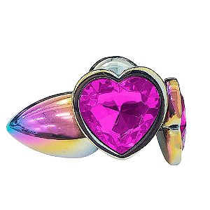 Plug Anal De Aço Inoxidável Colorido Com Pedra Formato Coração Tamanho G Sexy Import