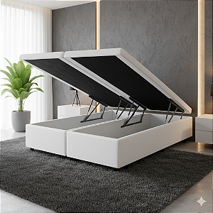 Base Box Baú King Size Bipartido 193x203 Courino - Branco