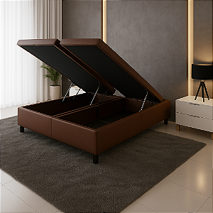 Base Box Baú King Size Bipartido 193x203 Courino - Marrom