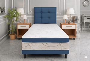 Cama Box Conjugada Luxo Solteiro - Azul