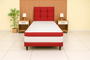 Cama Box Conjugada Luxo Solteiro - Vermelho