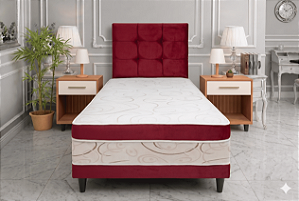 Cama Box Conjugada Luxo Solteiro - Vermelha