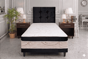 Cama Box Conjugada Luxo Solteiro - Preto