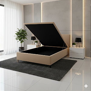 Base Baú Casal Suede - Bege