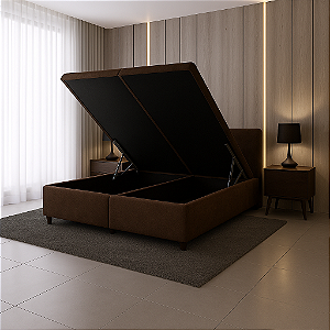 Base Baú Queen Suede - Marrom
