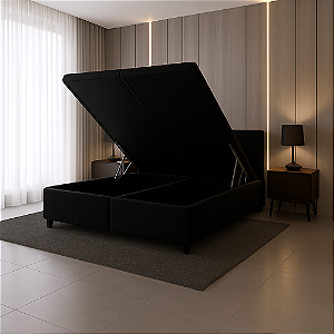 Base Baú Queen Suede - Preto