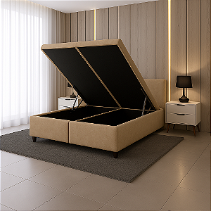 Base Baú Queen Suede - Bege