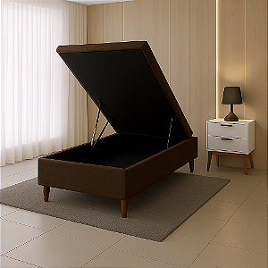 Base Box Baú Solteiro Suede - Marrom