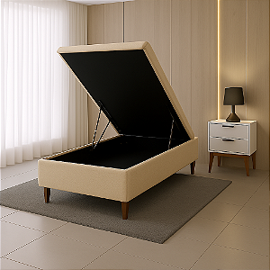 Base Box Baú Solteiro Suede - Bege