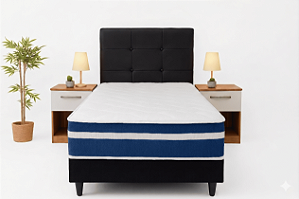 Cama Box Conjugada Spring Molas Solteiro - Azul