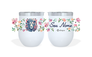 Cuia Térmico Custom Little 360ml - Leão Aquarela + Flores