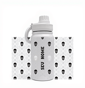 Garrafa Térmica Custom Life 600ml - Caveira Damask Elegante