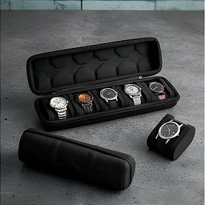Caixa Maleta Porta Relógio Estojo Organizadora 5 Lugares Preto