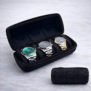 Porta Relógios Maleta Estojo 3 Slots Organizador Premium Preto