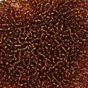 Miçanga Jablonex Marrom Transparente com miolo Dourado 0/9