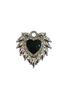 Pingente De Coração com Strass Preto