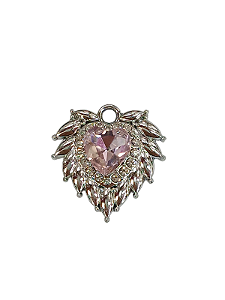 Pingente De Coração com Strass Rosa Claro