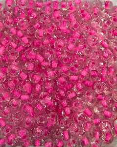 Miçanga Chinesa Transparente com miolo Rosa