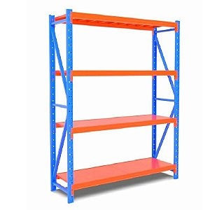 Estante Prateleira Em Aço 400kg (100kg Por Nível), Cor Azul com Laranja